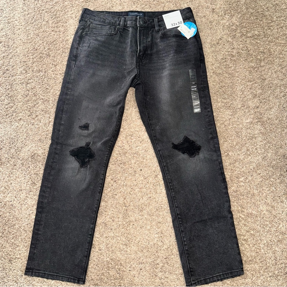 AERO Men's Slim Fit Distressed Jeans - Black